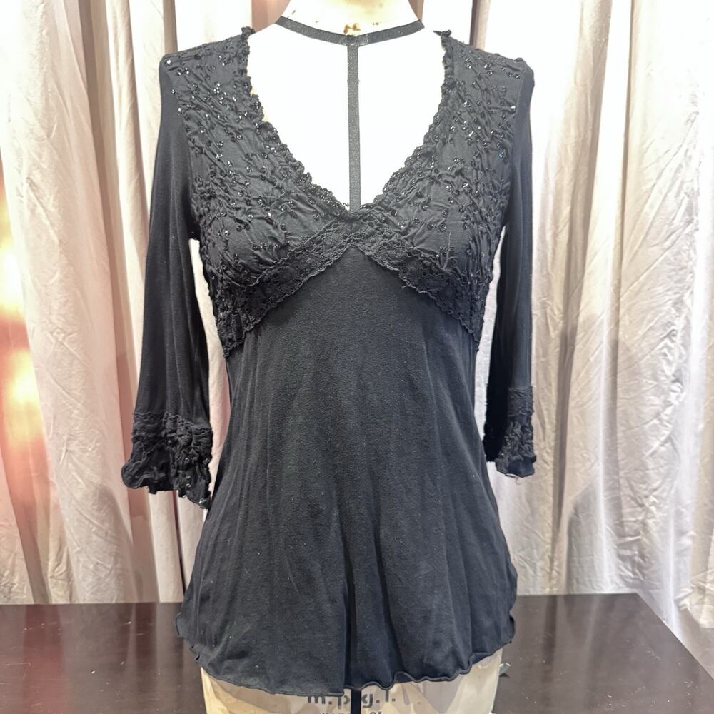 Ann Ferriday VTG Stock 100 % Cotton And Sequin Top S/M